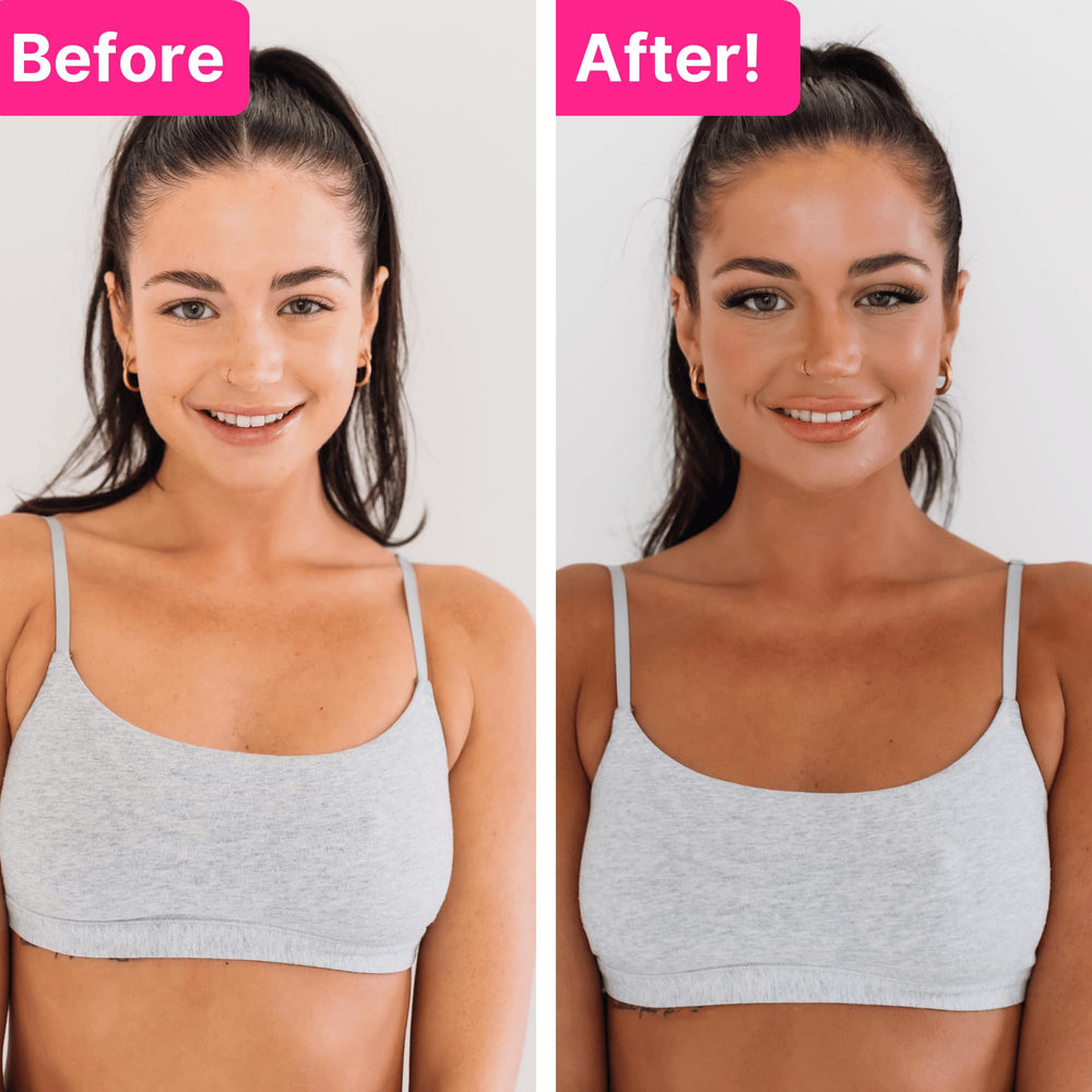 Tanceuticals applied to cheek demonstrating easy facial blending and natural finish