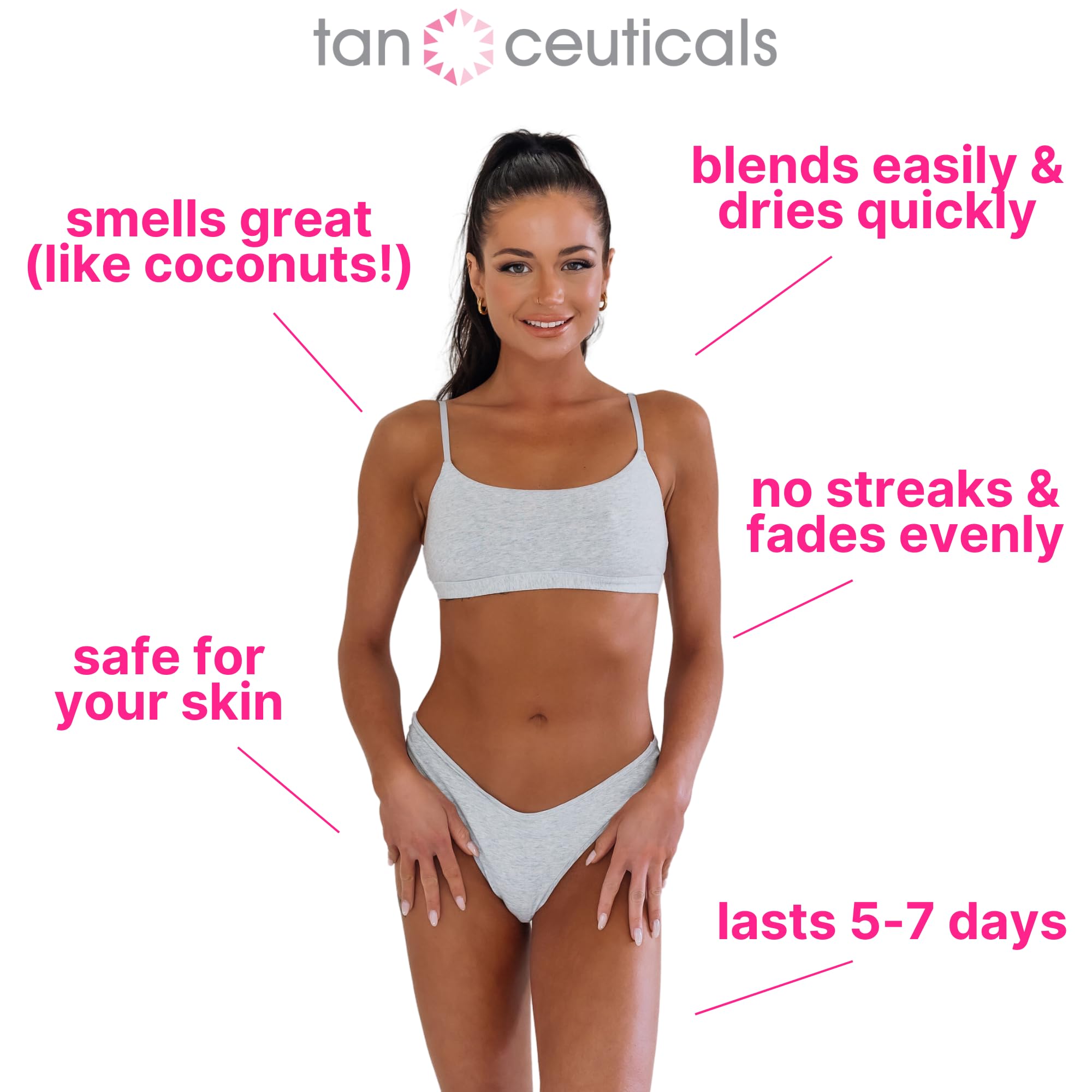 Before and after torso shot with Tanceuticals showing natural deep bronze result