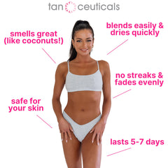 Before and after torso shot with Tanceuticals showing natural deep bronze result