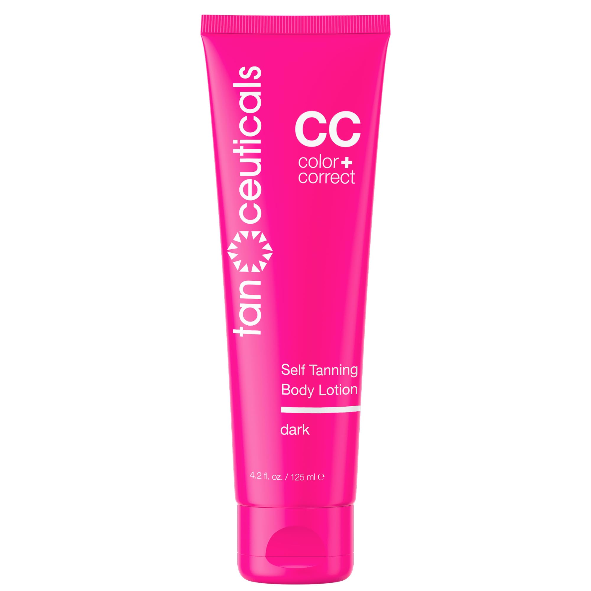 Tanceuticals bottle front view showing product branding and dark shade benefit