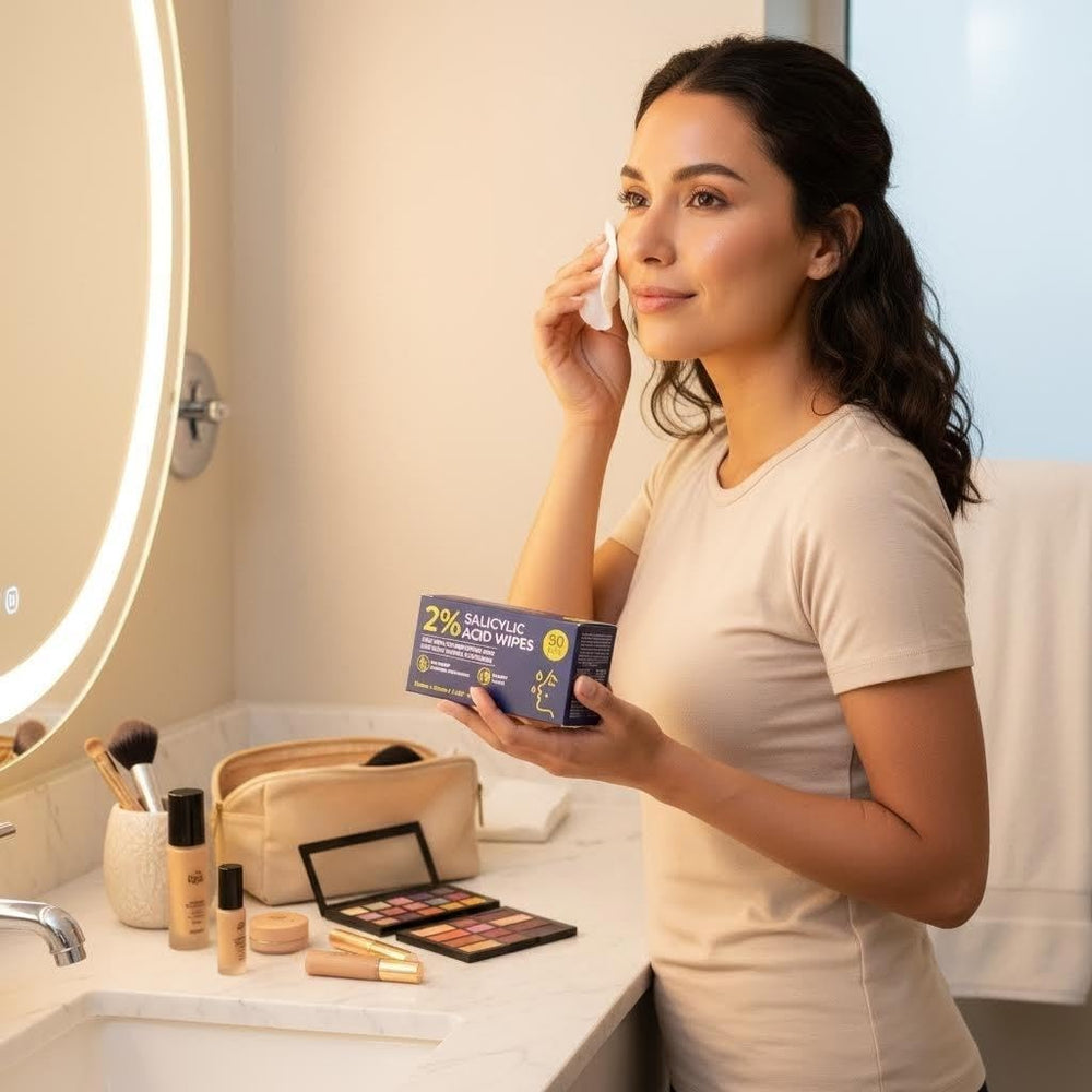 T&K wipe in use on T-zone demonstrating targeted oil and pore-clearing action