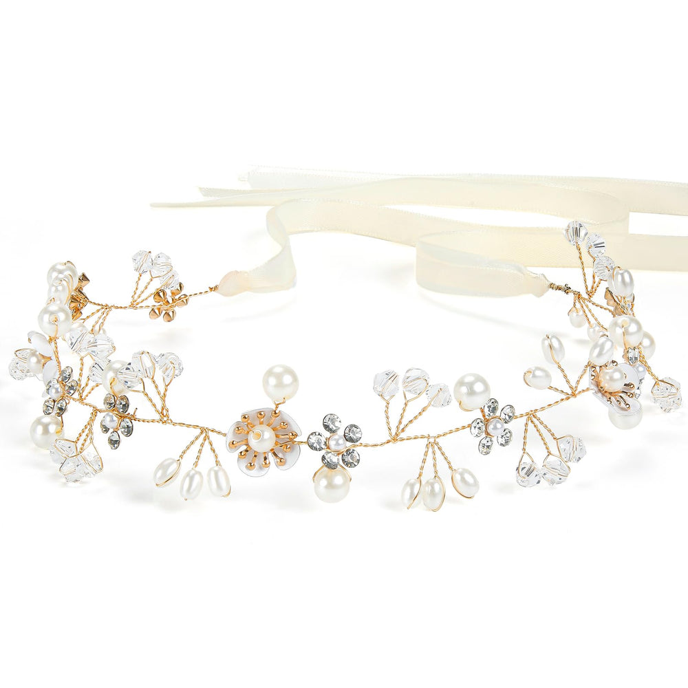 Tanfeine front view crown showing elegant floral pearls and sparkle
