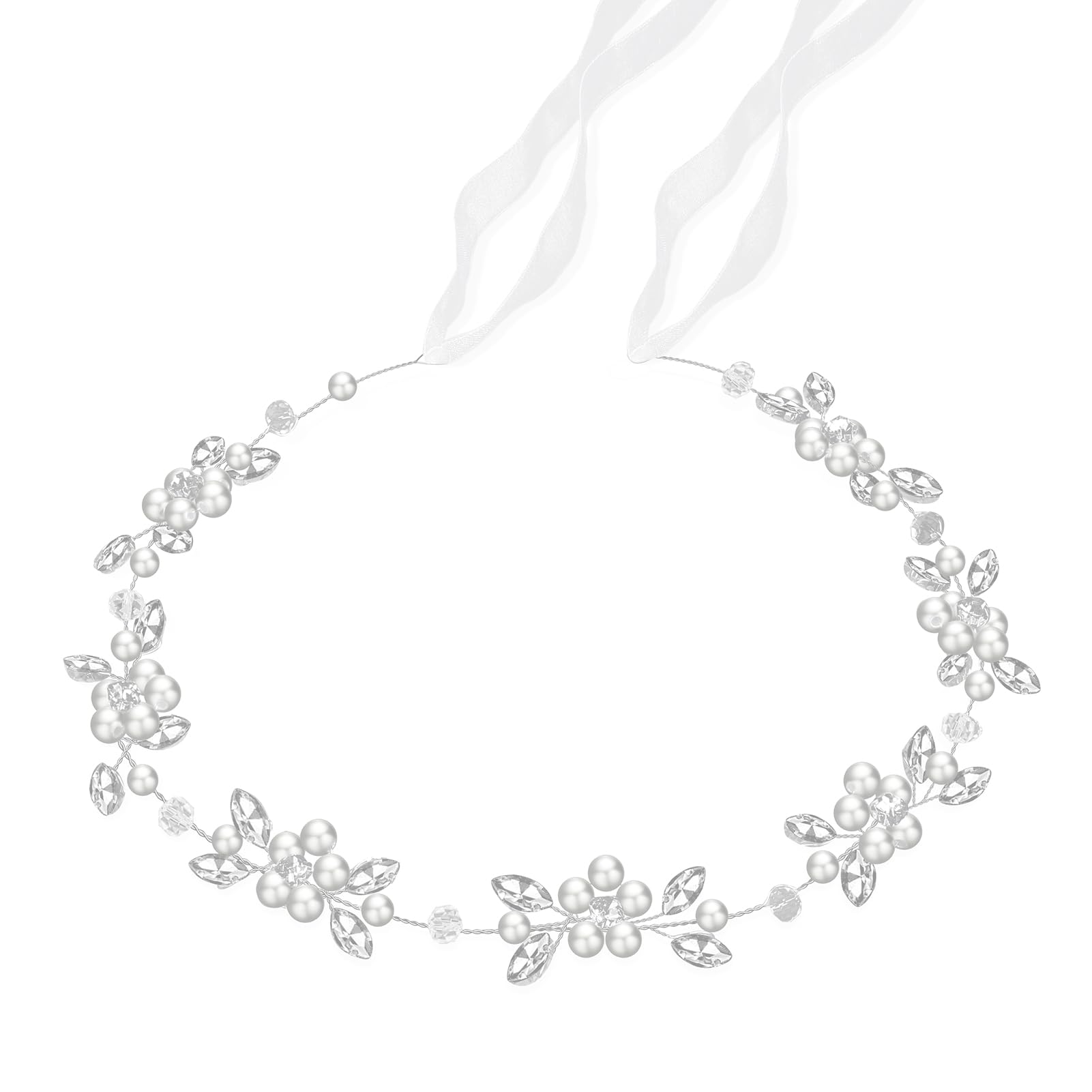 Tanfeine front view headband showing pearl flowers and sparkle benefit elegance