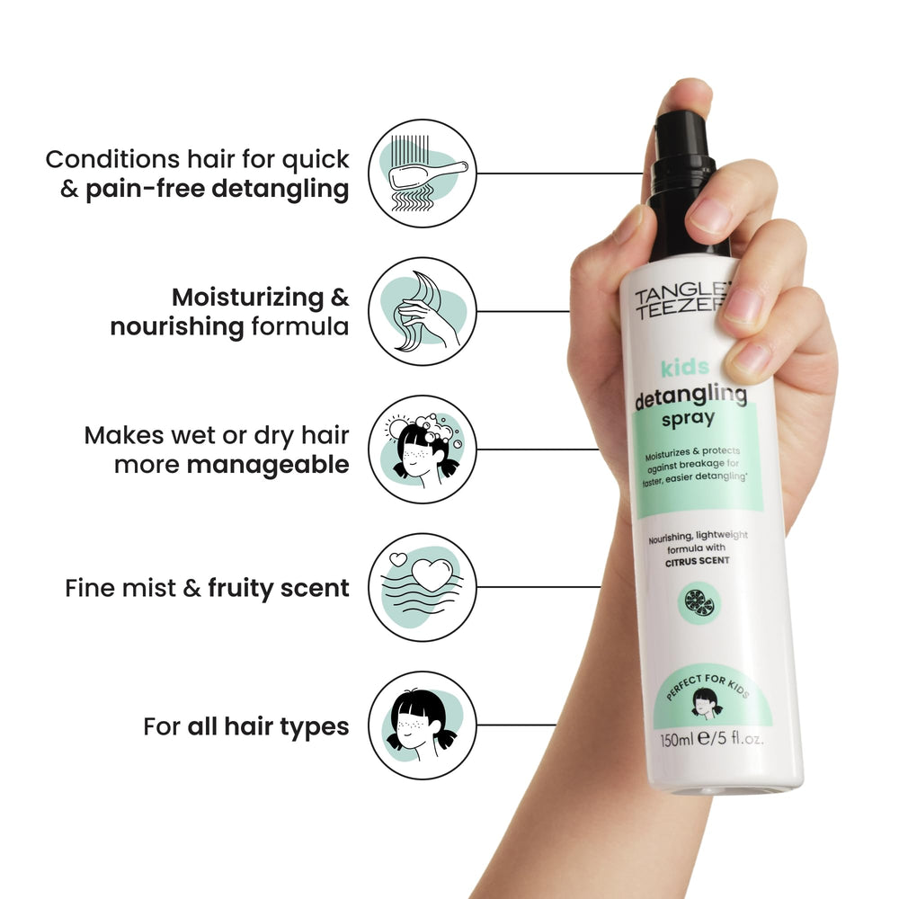TANGLE TEEZER spray nozzle close-up illustrating easy mist application