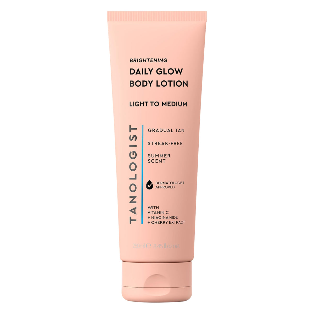 Tanologist front tube showing product name and light/medium shade benefit