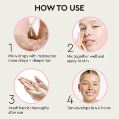 Tanologist applying drops to face with fingers, shows subtle natural-looking glow