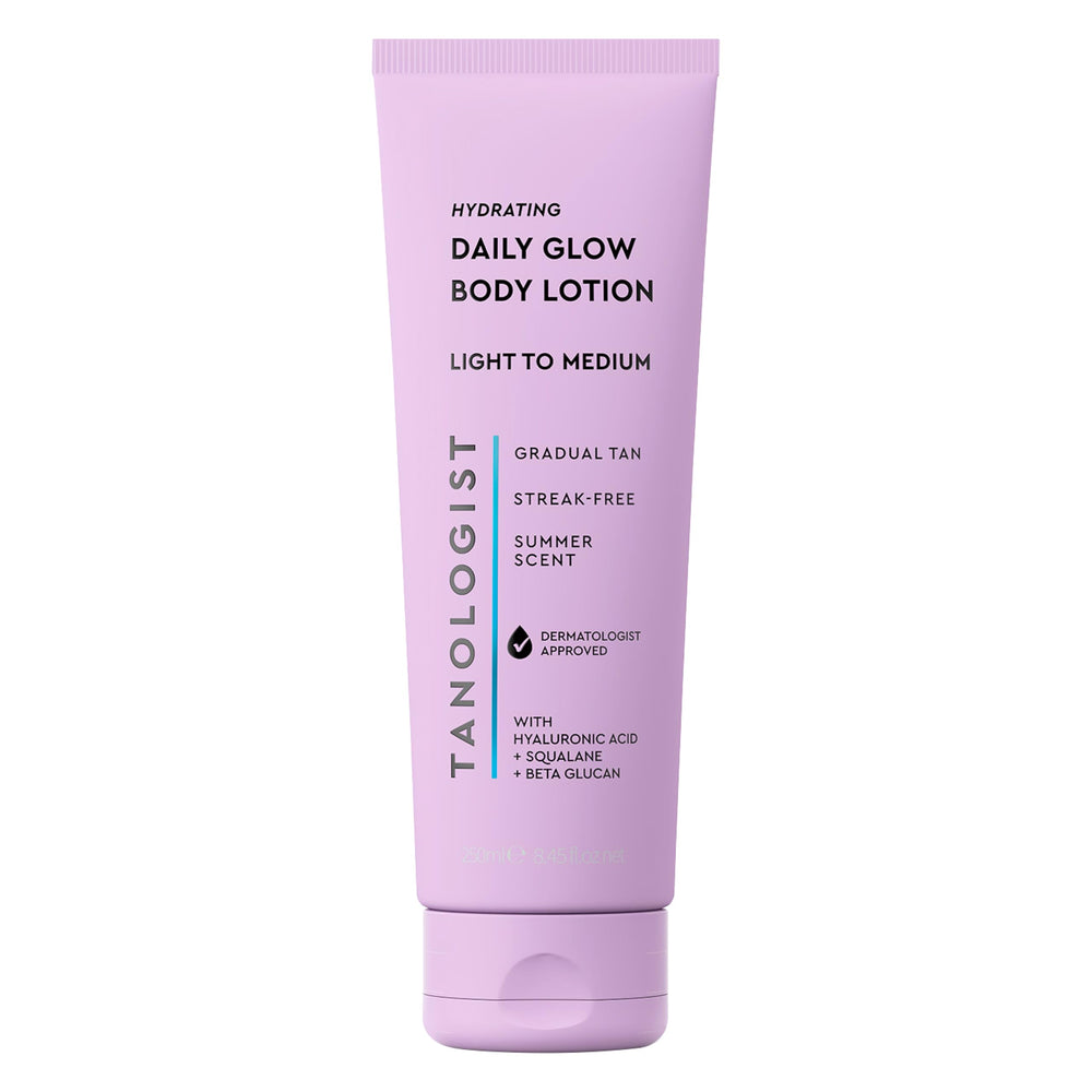 Tanologist front tube showing fair/medium shade and travel-ready packaging benefit