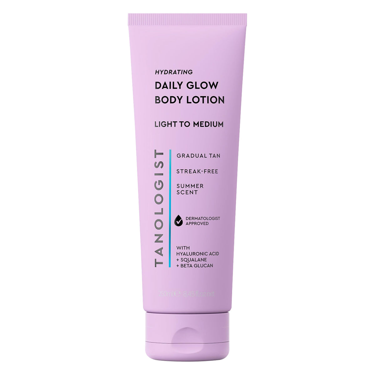 Tanologist front tube showing fair/medium shade and travel-ready packaging benefit