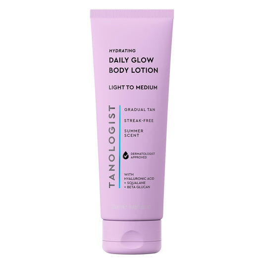 Tanologist front tube showing fair/medium shade and travel-ready packaging benefit