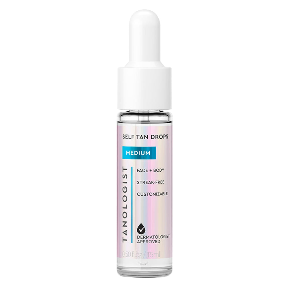 Tanologist front packaging showing medium bronzing drops, clear control of tan