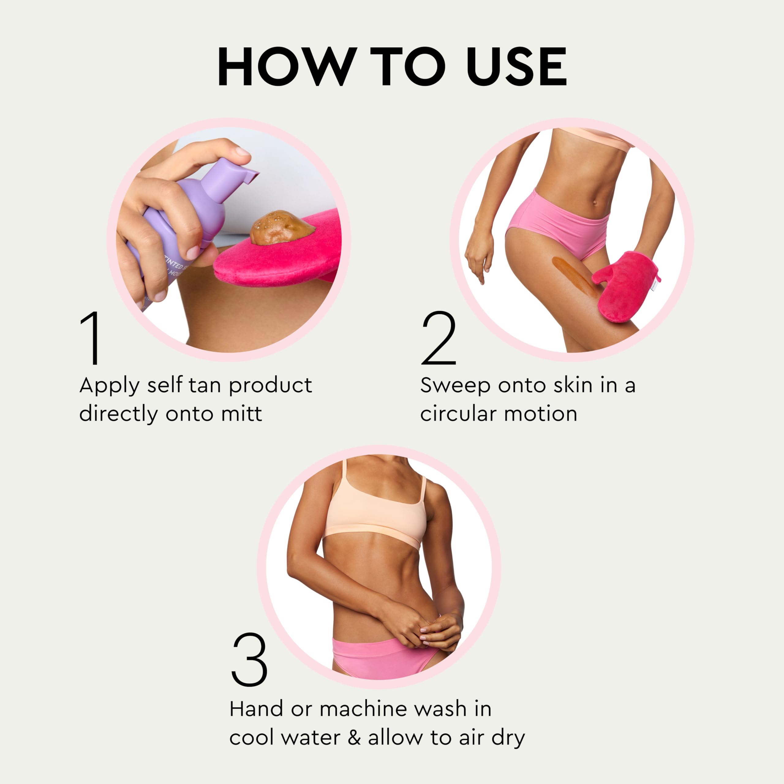 Tanologist mitts being used to apply self-tanner on arm showing streak-free blending benefit