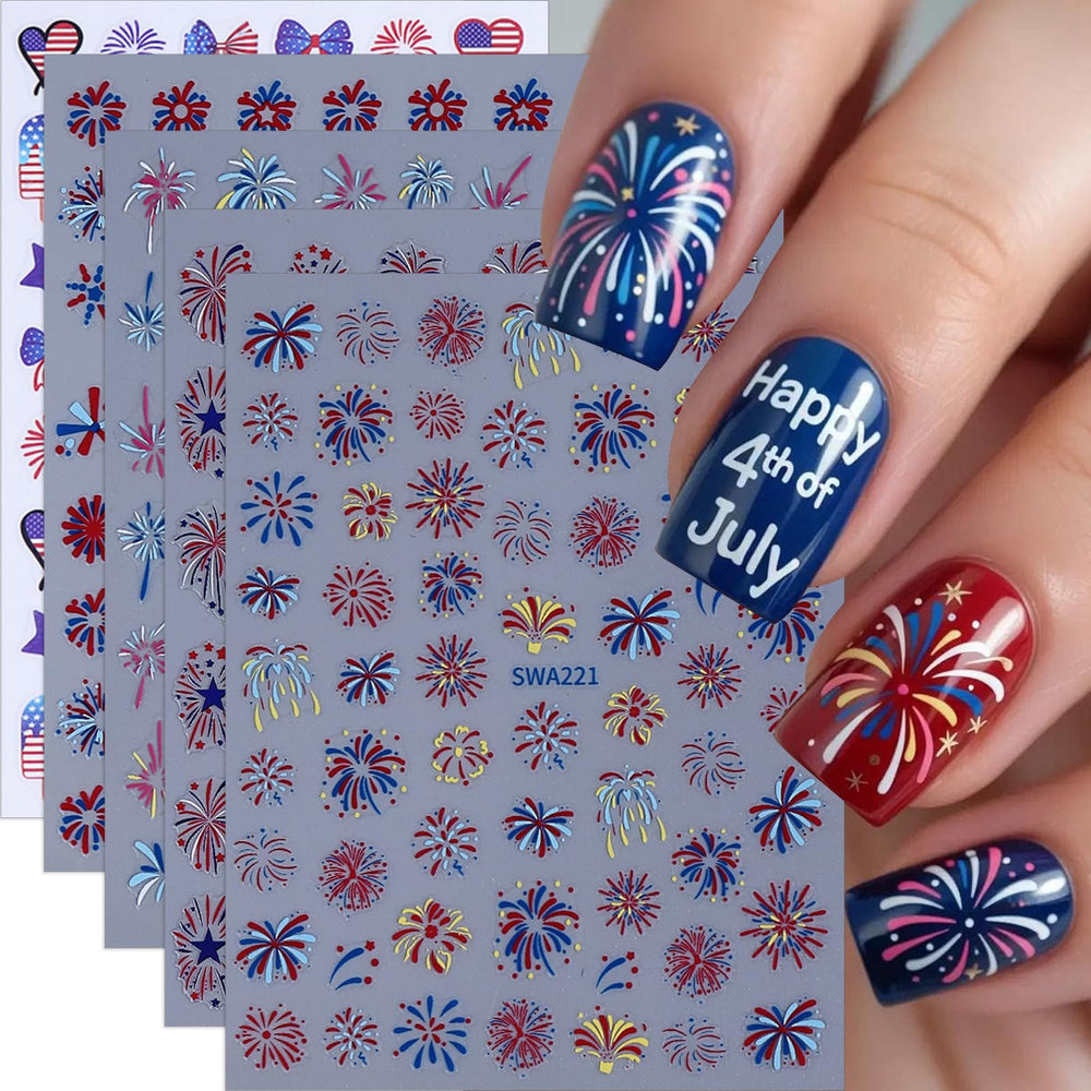 TANYOOTO front packaging showing five patriotic nail sticker sheets for quick festive manicures