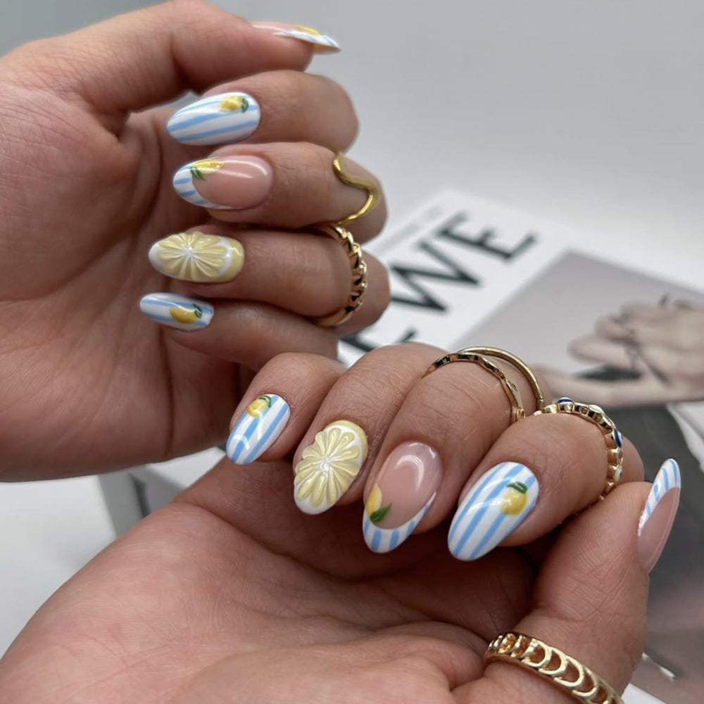 TANYOOTO front packaging showing 24-piece summer almond nail set benefits convenience