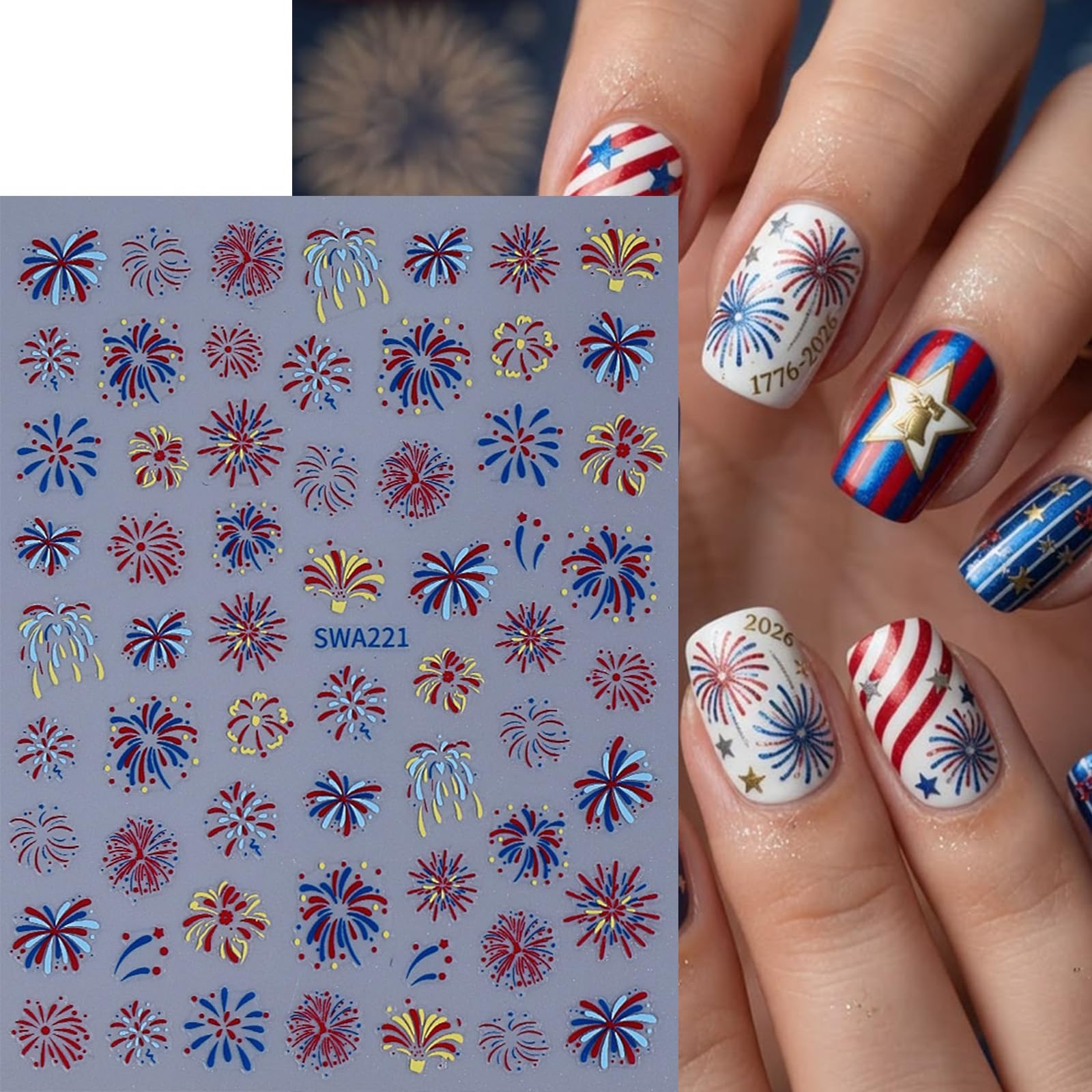 TANYOOTO applied on natural nails showing finished Fourth of July manicure ready for events