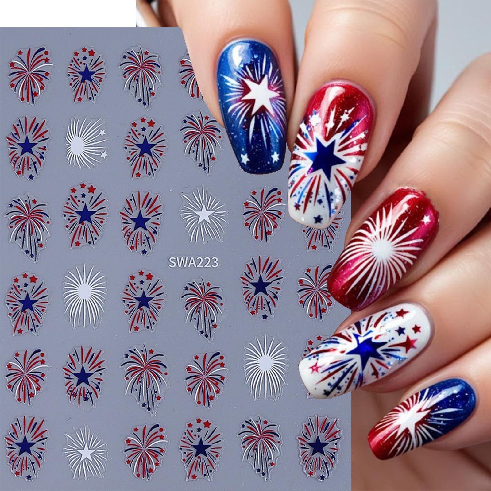 TANYOOTO close-up of fireworks and flag decals showing crisp print and vibrant colors for detail