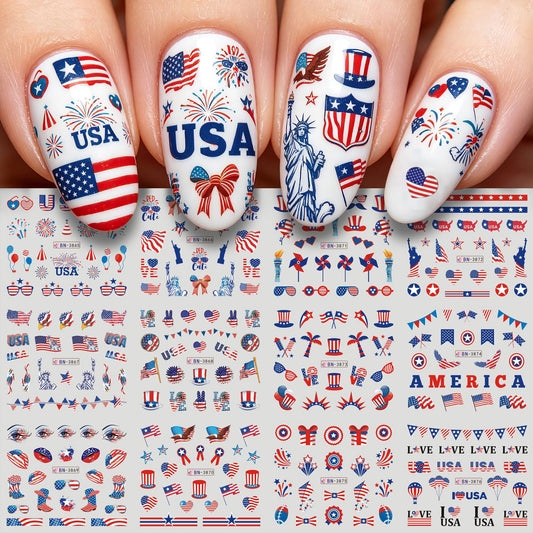 TANYOOTO sheet front view showing multiple patriotic decal designs and easy selection benefit