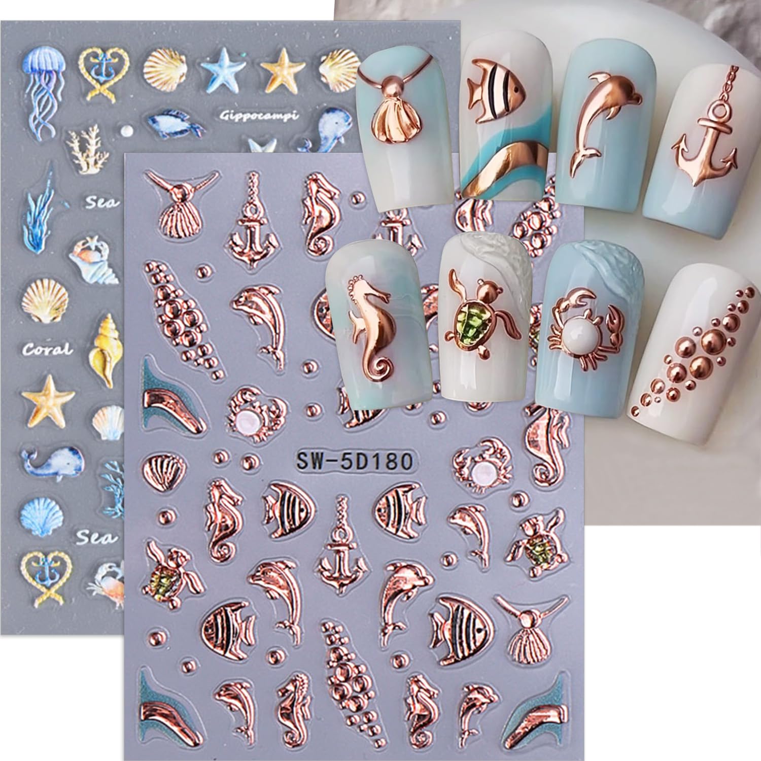 TANYOOTO stickers applied on gel nails showing glossy finished look