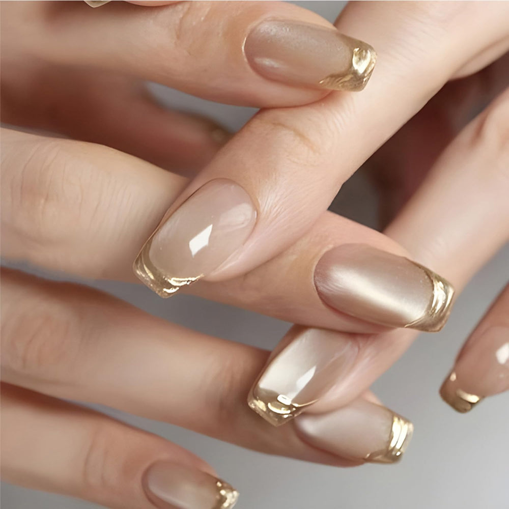 Taoyisent front packaging showing elegant gold French tips and product benefits
