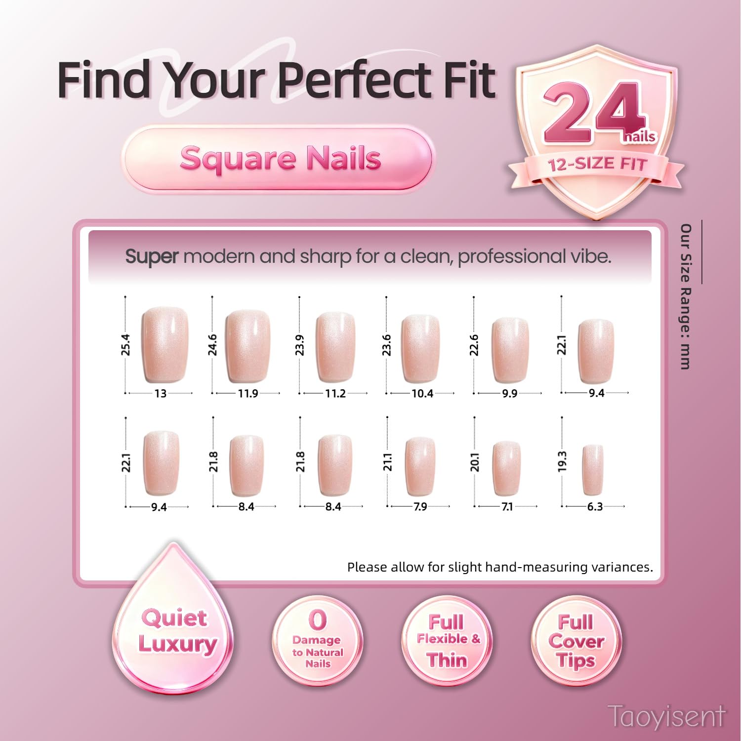 Taoyisent size layout of 24pcs offering precise fit for each finger