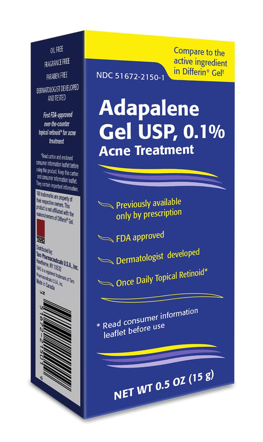TARO front packaging showing adapalene gel and product details for clear skin