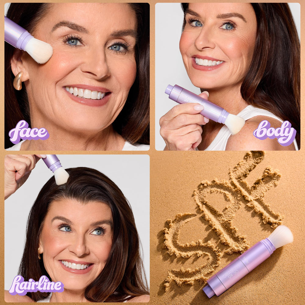 tarte creaseless application on face illustrating quick SPF touch-up benefit