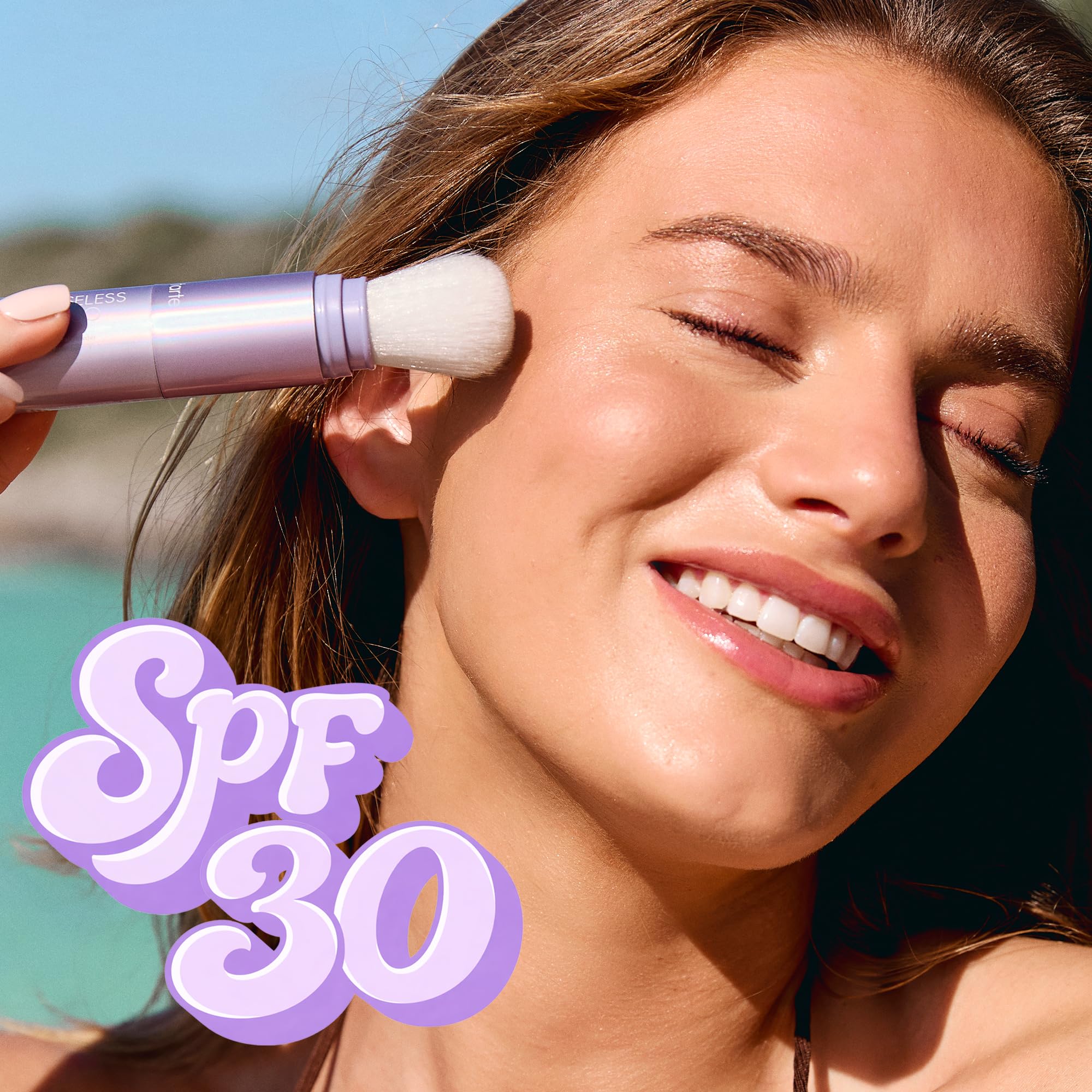 tarte creaseless open brush and stick demonstrating easy on-the-go application
