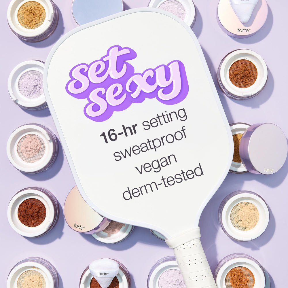 tarte creaseless powder with brush application demonstrating lightweight, non-drying wear