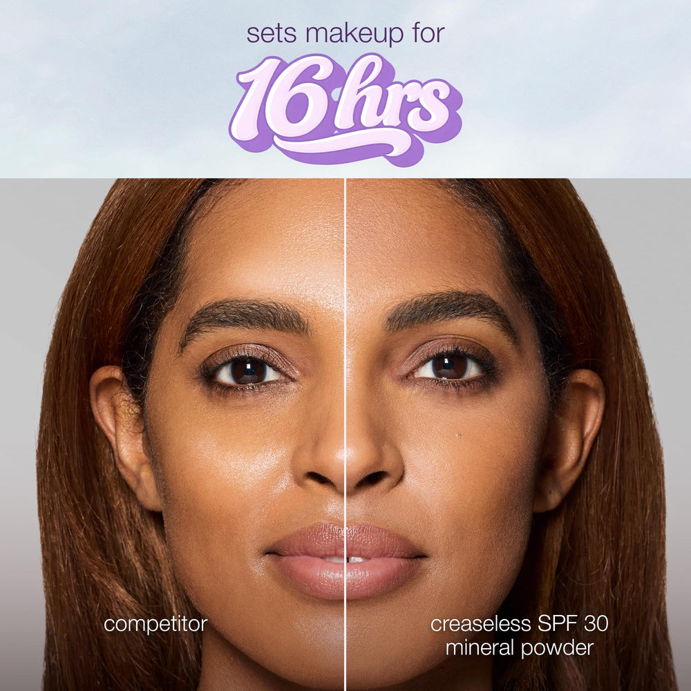 tarte creaseless texture closeup revealing fine-milled powder for soft-focus finish