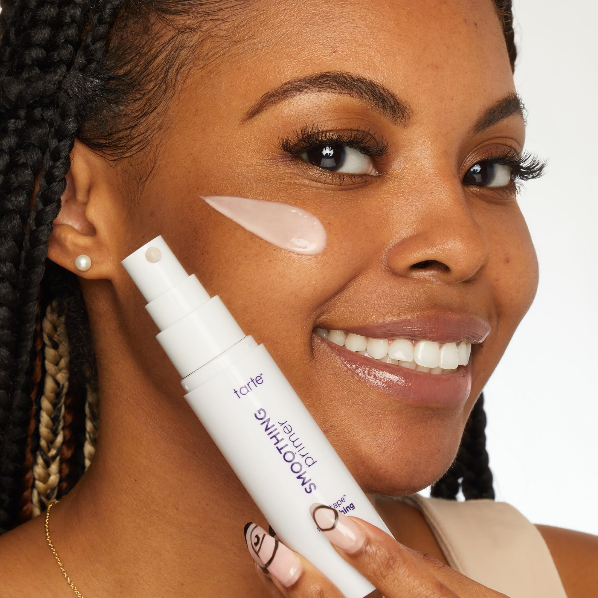 tarte Face Tape applied on skin before and after comparison showing blurred pores and smoother look