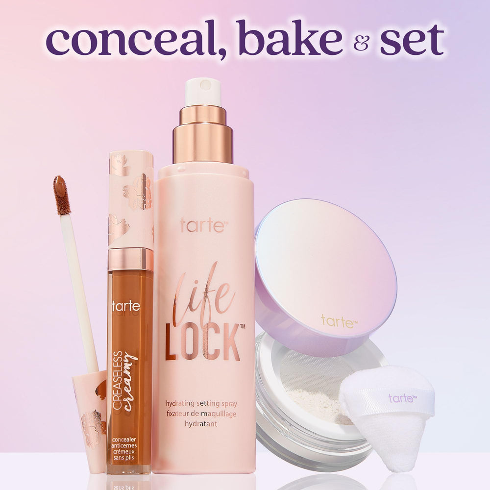 tarte life lock lifestyle bag shot inside makeup bag ready for on‑the‑go refresh