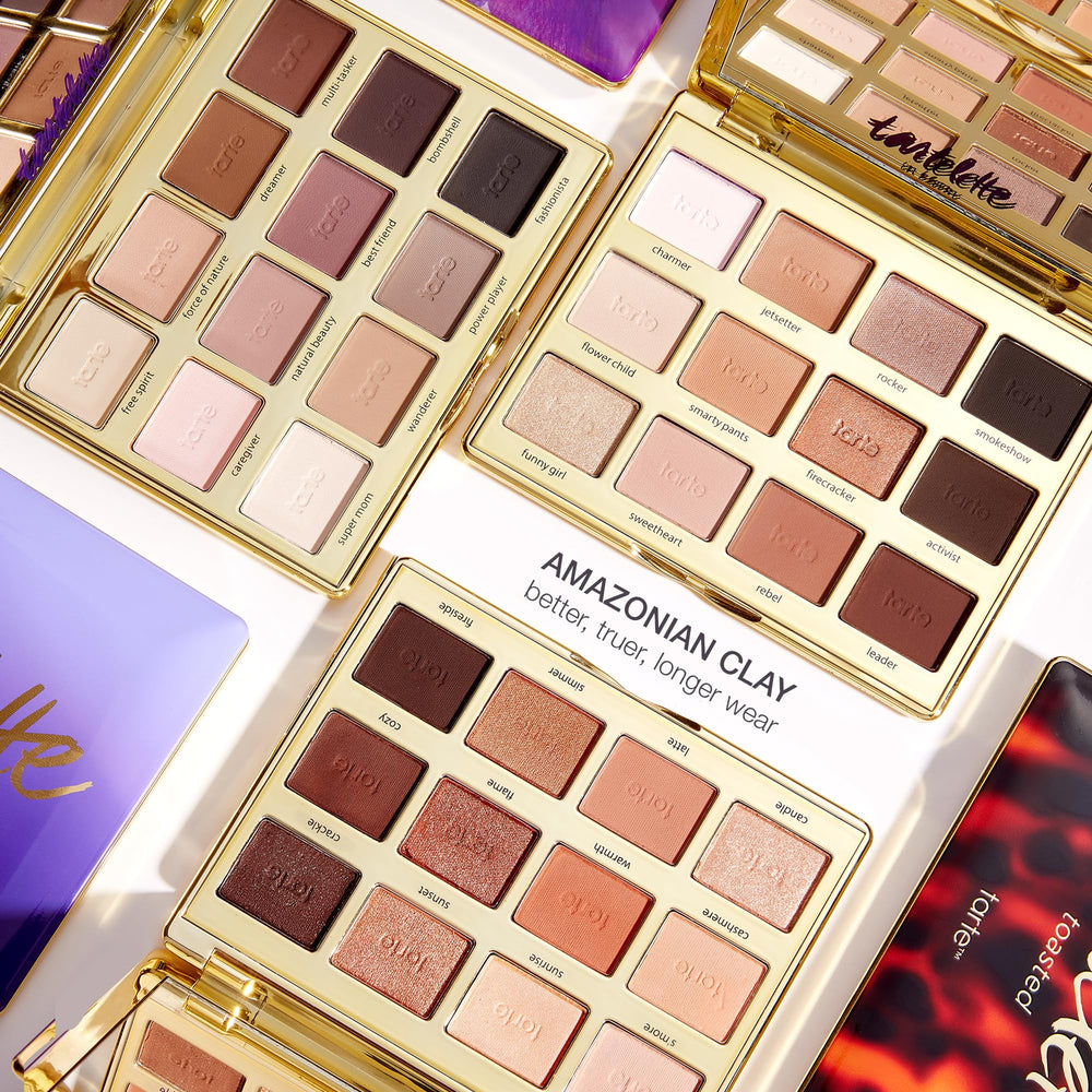 tarte palette inside travel bag lifestyle shot showing on-the-go versatility and practicality