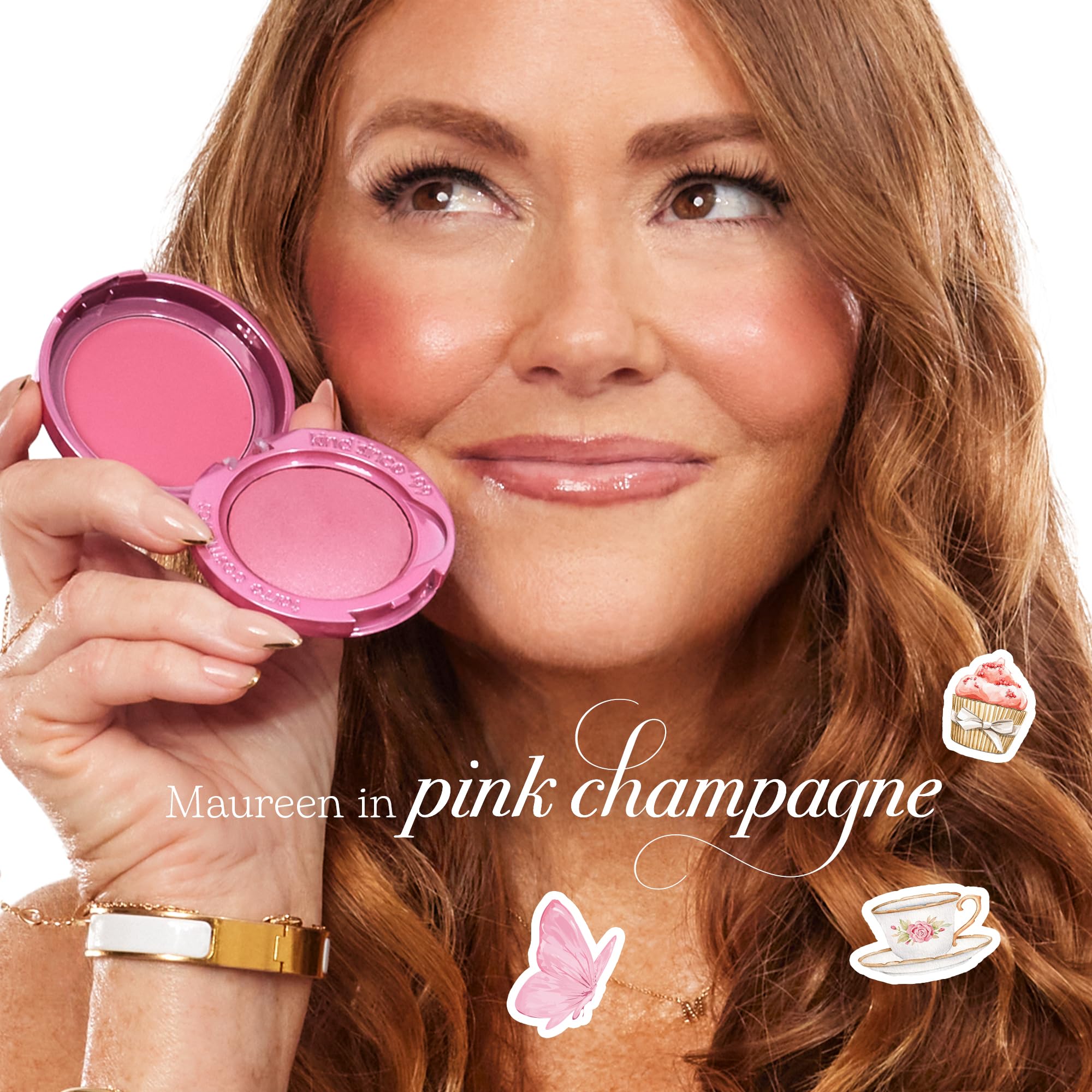 tarte applied on model cheeks, creates lifted natural-looking color