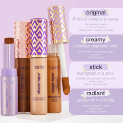 tarte before-and-after under-eye comparison, highlights concealing and smoothing benefit
