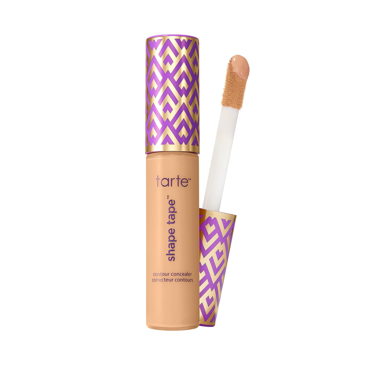 tarte shape tape front packaging showing full-size concealer, clear product ID and benefit