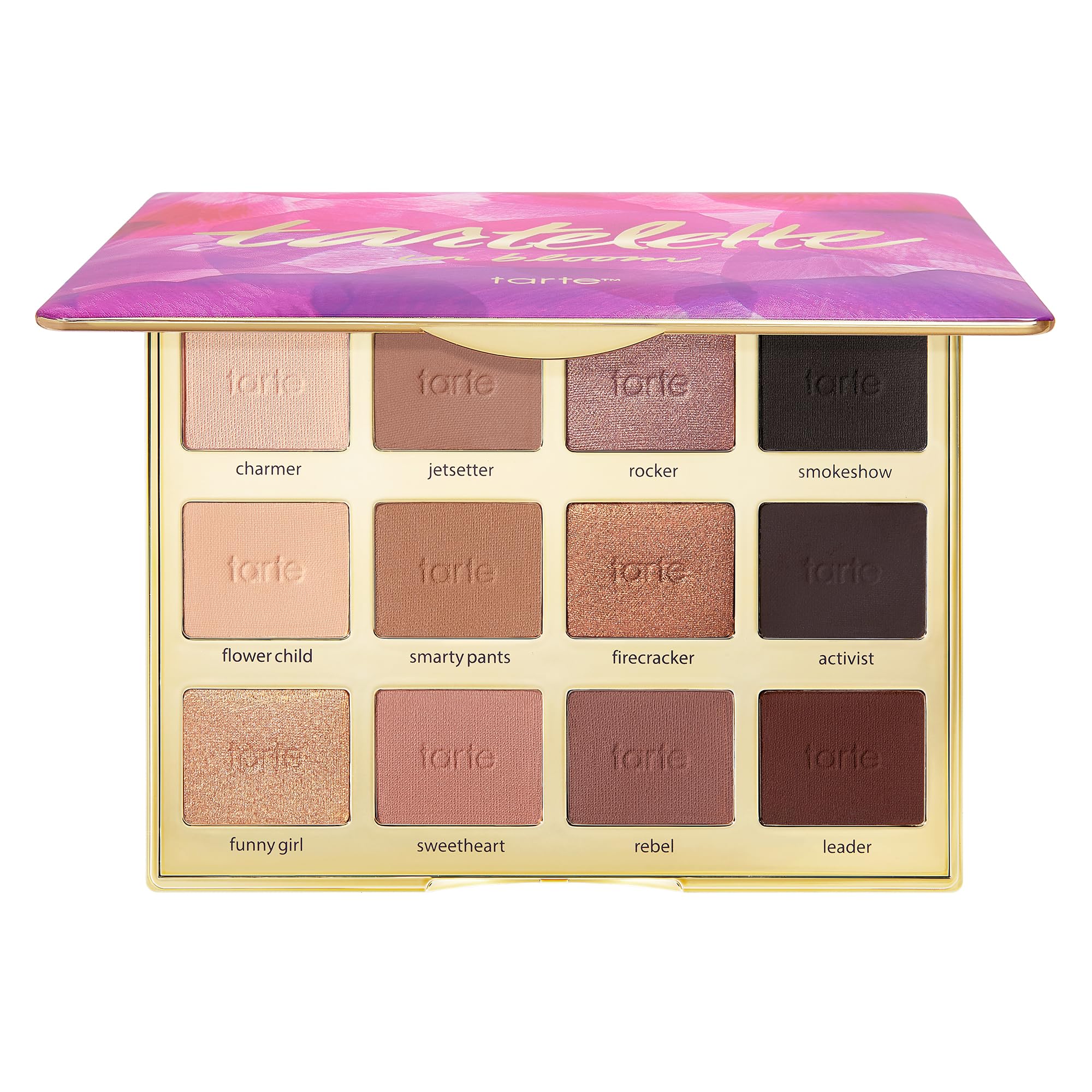 tarte tartelette in bloom open palette showing all twelve shades and versatility