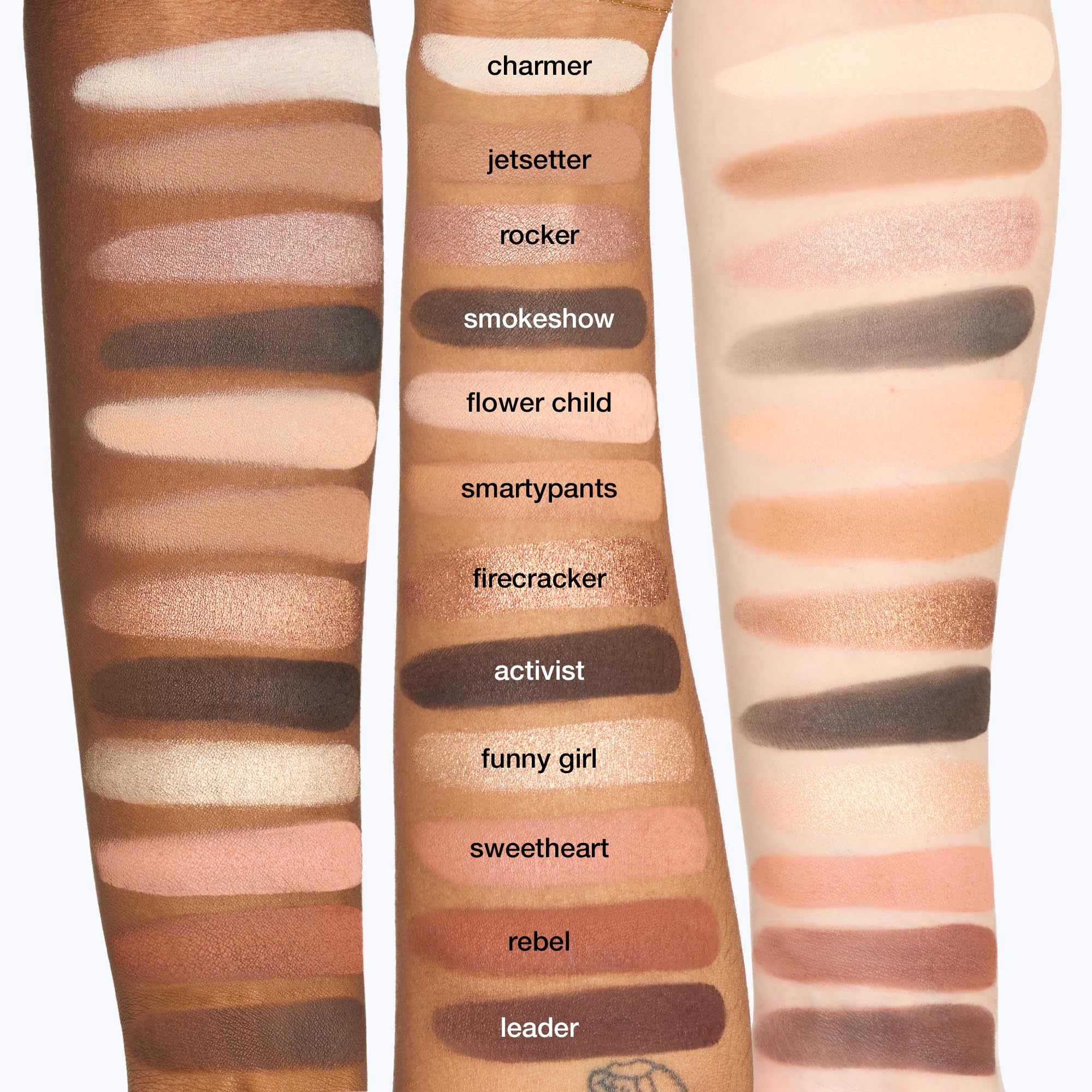 tarte tartelette in bloom swatches on arm displaying buildable pigmentation
