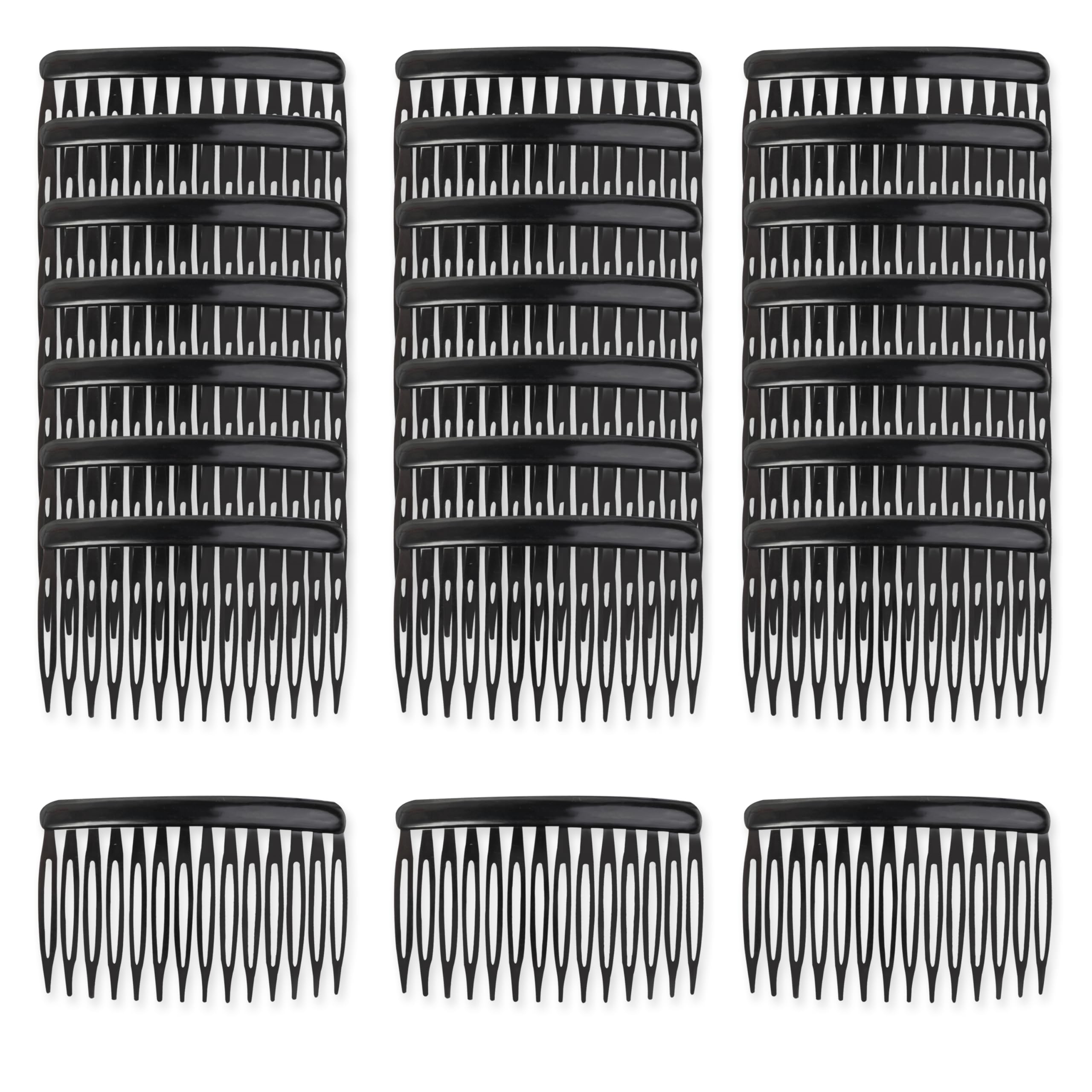 TaShow front view of 24 side combs set showing count and colors for styling