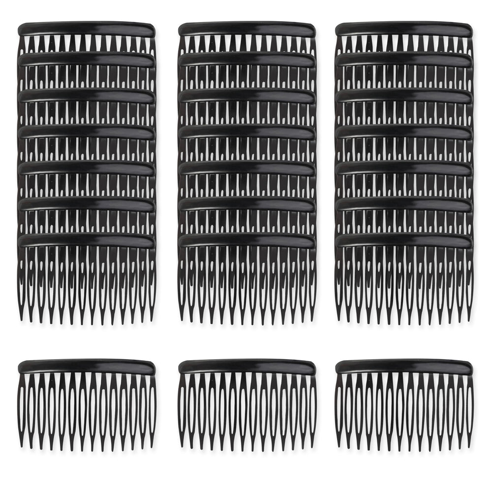 TaShow front view of 24 side combs set showing count and colors for styling