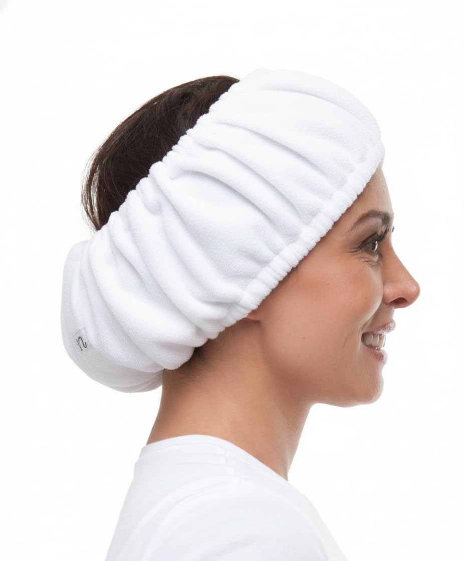 TASSI white head wrap front view showing clean design and fit