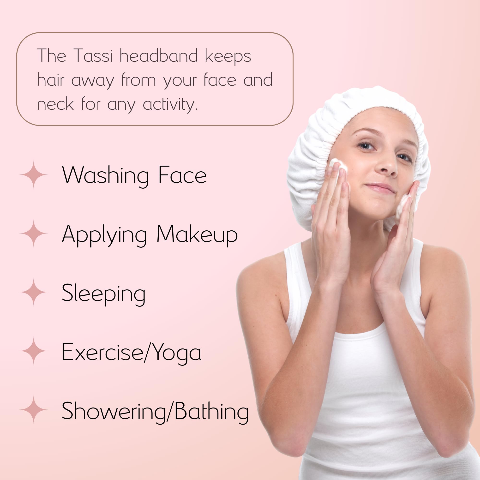 TASSI head wrap in bathroom setting ideal for skincare routines