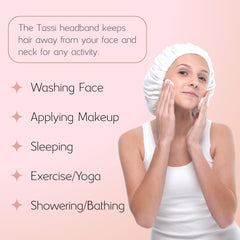 TASSI head wrap in bathroom setting ideal for skincare routines