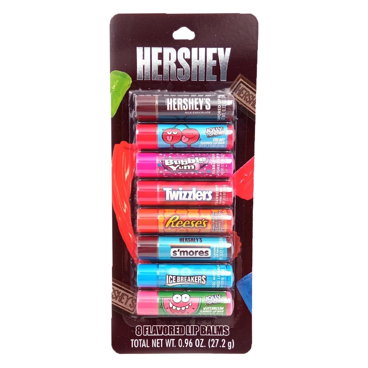 Taste Beauty Hershey front packaging showing eight colorful flavored tubes and collectible appeal