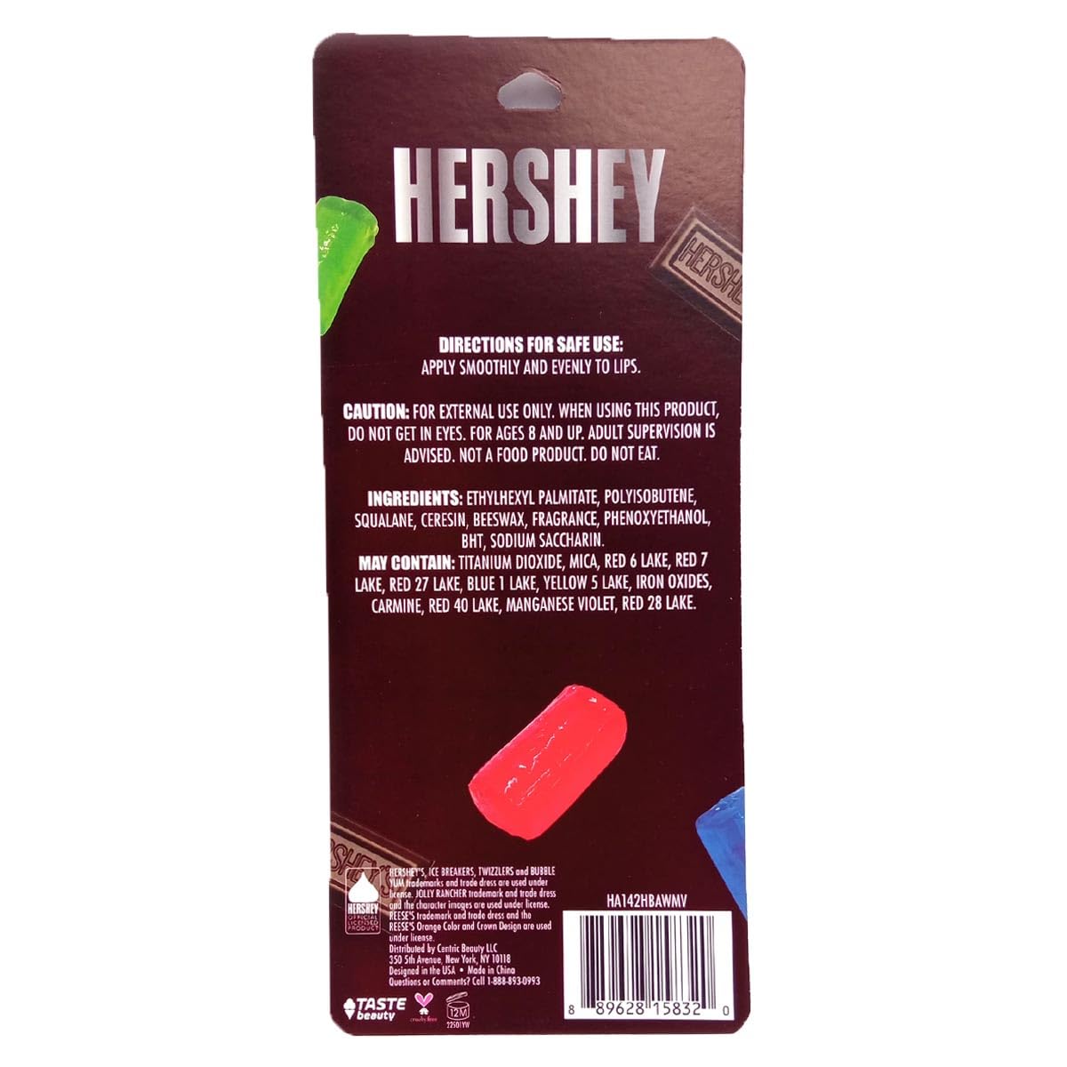 Taste Beauty Hershey lip balm applied from tube in hand demonstrating easy portable moisturization