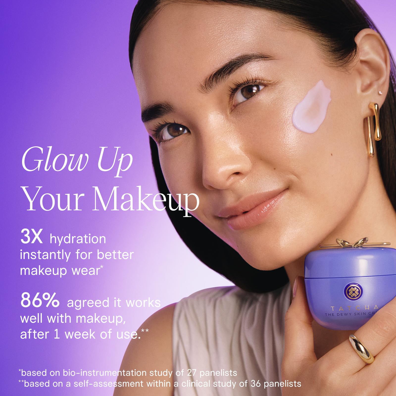 TATCHA 50 ml jar next to a ruler to show size and travel-friendly benefit
