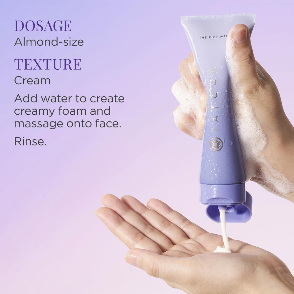 TATCHA cleanser on bathroom counter styled to show daily routine ease