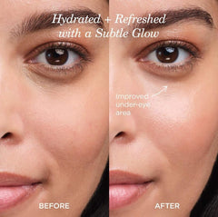 TATCHA serum stick applied over foundation refreshing makeup and adding dewiness