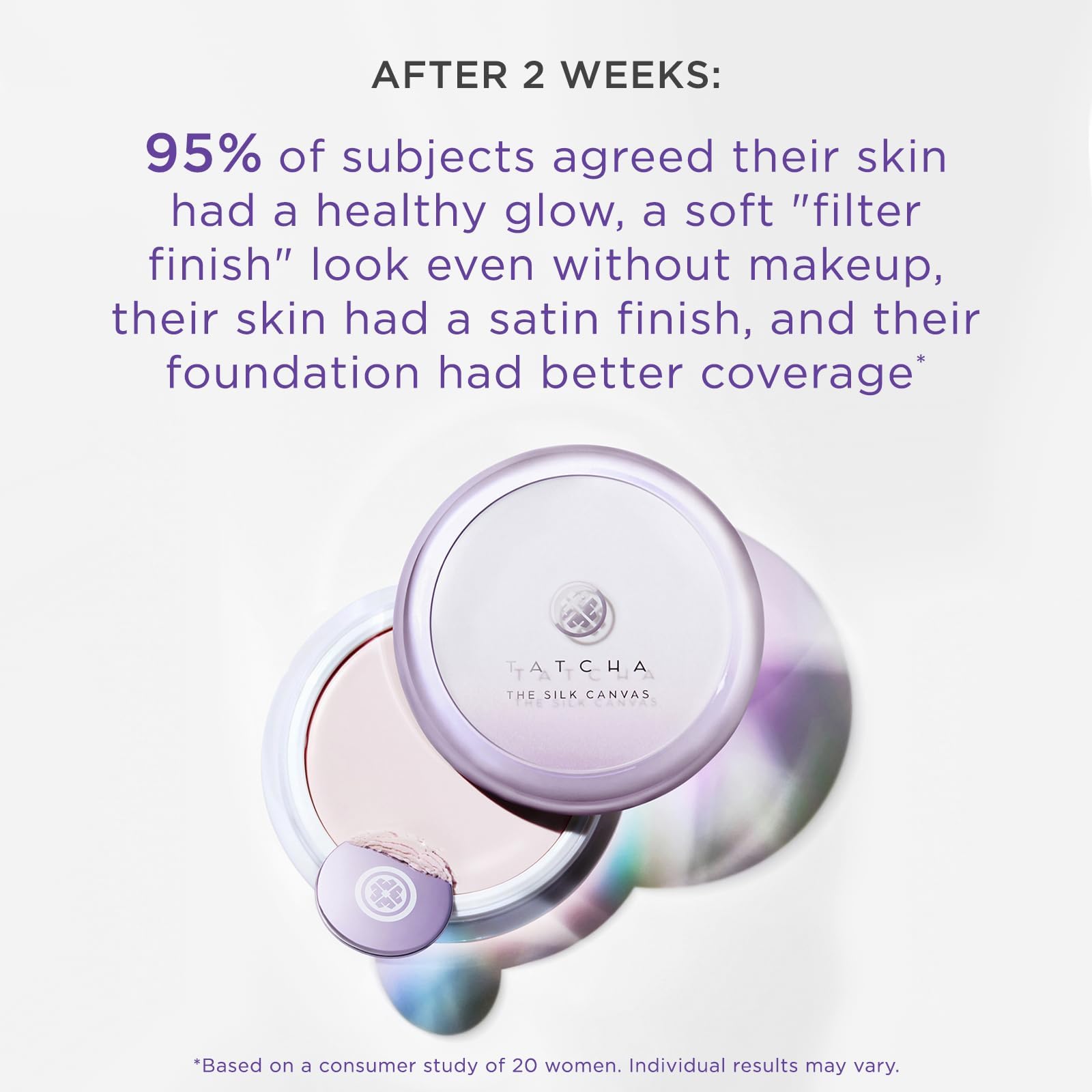 TATCHA jar beside coin for scale highlighting travel-friendly 20g benefit