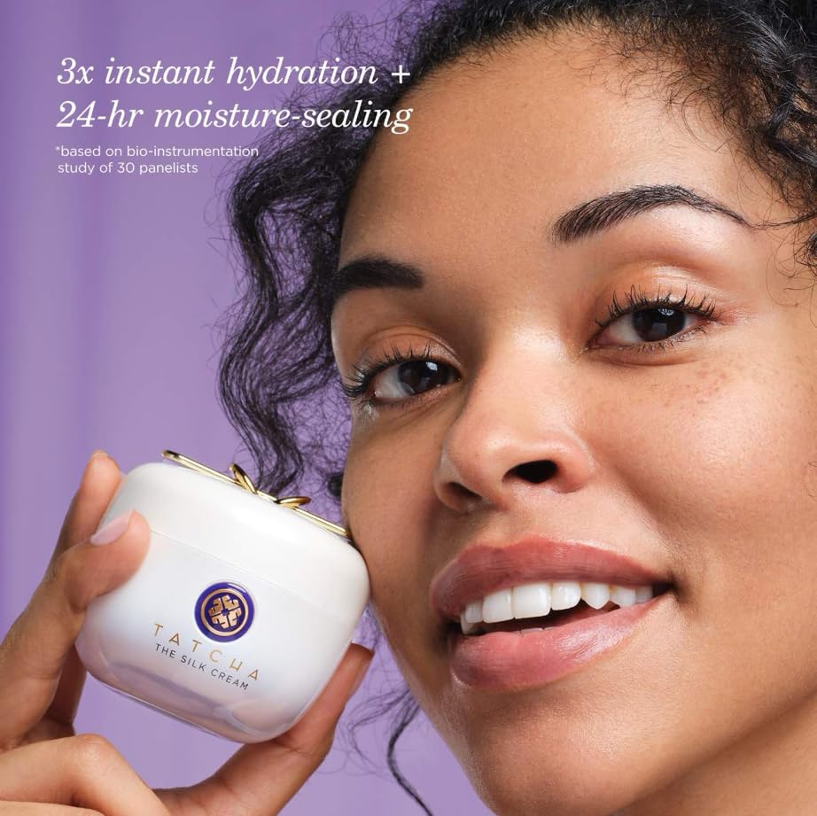TATCHA Silk Cream texture close-up highlighting lightweight gel-cream and smooth feel