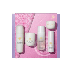 Tatcha starter set flatlay showing full kit and travel-ready convenience