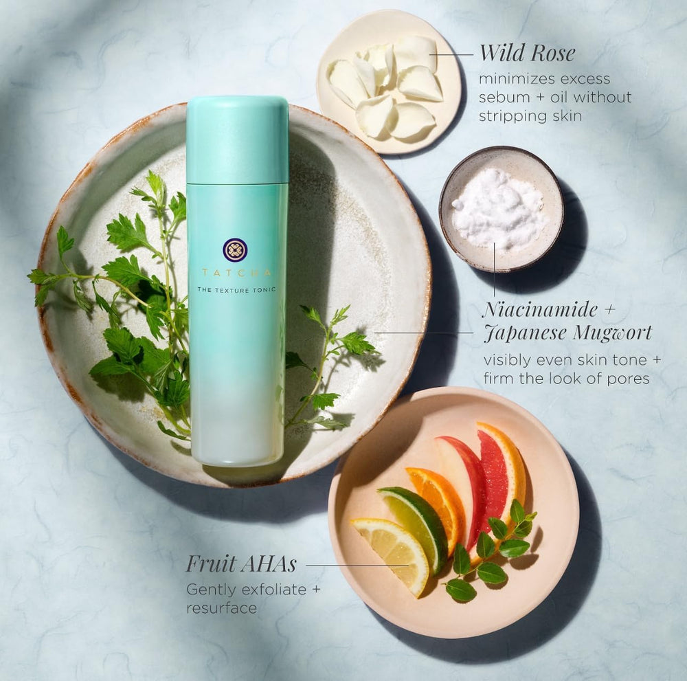 TATCHA 150 ml bottle beside everyday objects to show scale